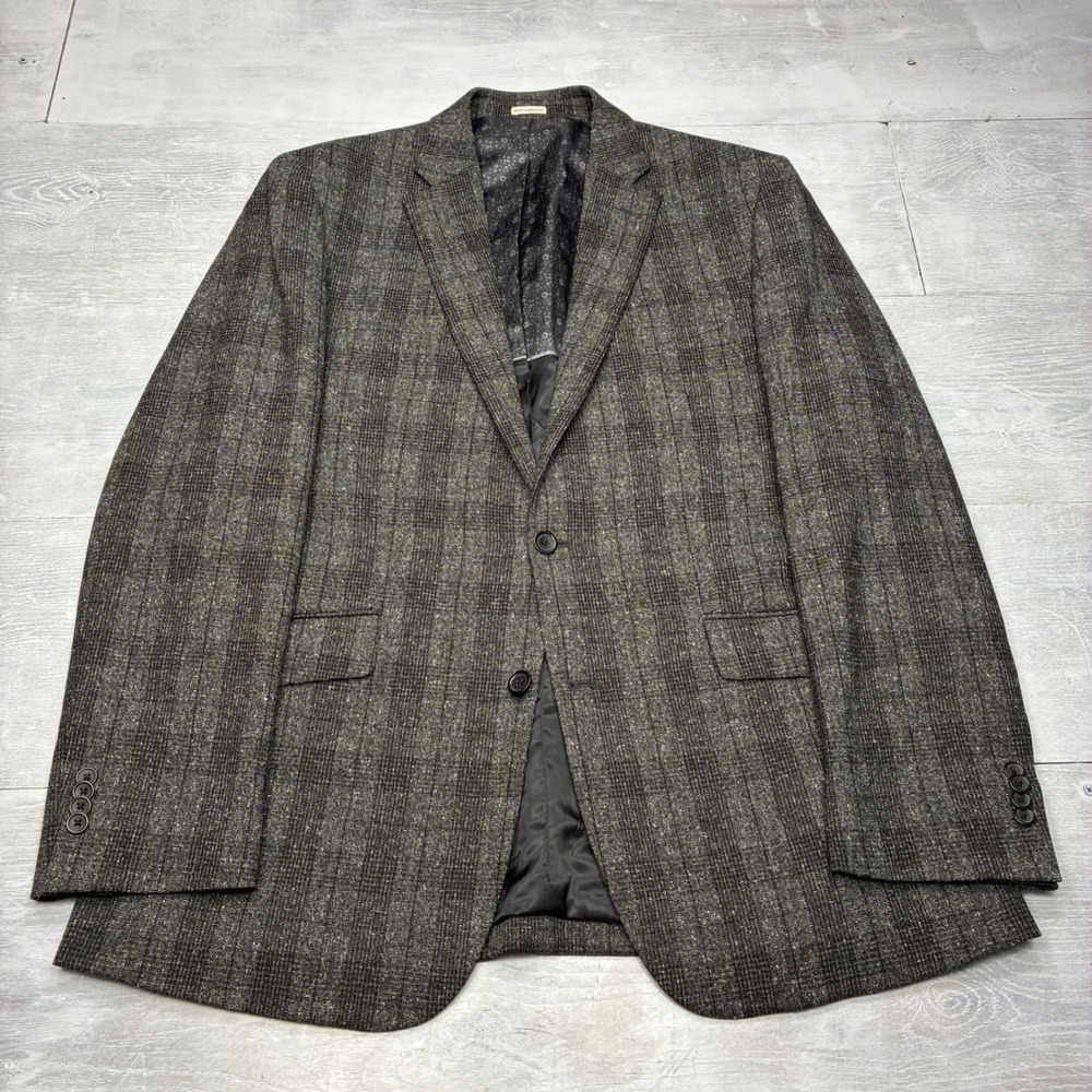 Joseph Abboud White Sport Coat Mens 42 Long Grey Plaid 2 Button Stretch Blazer